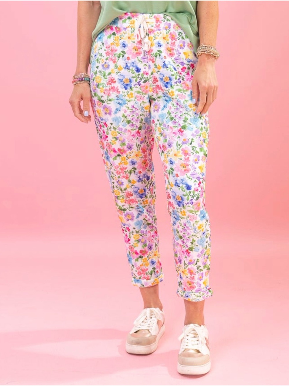 Cropped Floral Drawstring Pants 1X